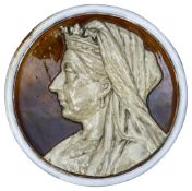 A large and unusual 19th Century Doulton Lambeth Queen Victoria Relief Roundel