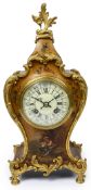 A late 19th century French Louis XV vernis martin style mantle clock