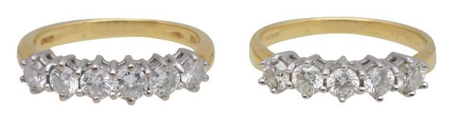 A 18ct diamond five stone ring and a six stone diamond ring