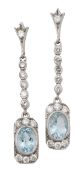 A pair of aquamarine and diamond ear pendants