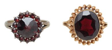 A 9ct garnet ring and silver cluster garnet