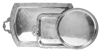 An American Gorham & Co silverplated twin handled butlers tray and two other trays