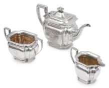 A George V silver three piece silver tea service