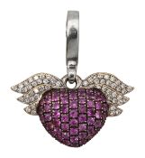 An 18ct white gold and pink sapphire Theo Fennell winged heart charm