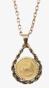 A 1/10 oz Krugerrand 1981 in 9ct gold pendant