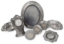 Edwardian and later silver to include an Art Nouveau silver faced desk clock