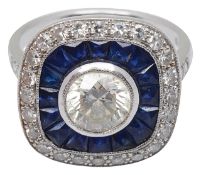 An Art Deco style diamond and sapphire-set ring