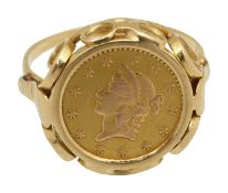 A US gold Liberty head one dollar ring, dated 1853