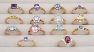 A collection of 9ct diamond and gem set rings