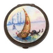 A George V silver and painted guilloche enamel powder compact