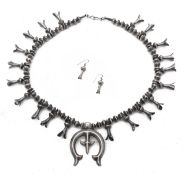 A Native American Navajo silver and squash blossom fringe necklace