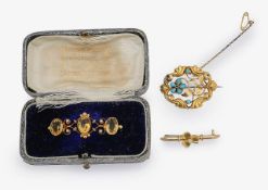 A Victorian citrine three stone brooch