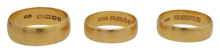 Three 22ct gold wedding bands