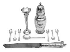 A George V silver sugar caster and other silver
