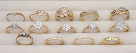 A collection of 9ct diamond rings together with three gem set rings