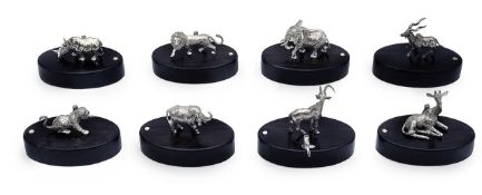 Patrick Mavros. Set of eight Zimbabwean novelty silver menu card holders