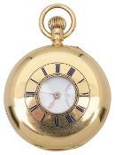 An 18ct gold half hunter keyless pocket watch