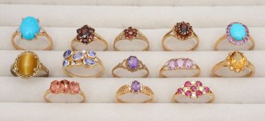 A collection of 9ct gem set rings