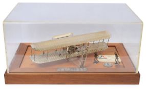 Wright Brothers sterling silver model of 'Flyer' in display case
