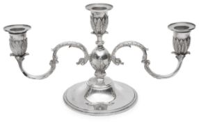 An Elizabeth II three light candelabrum