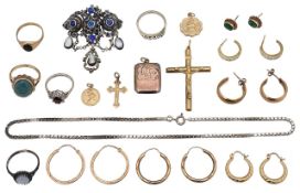 A diamond five stone ring & collection of 9ct gold and silver jewellery