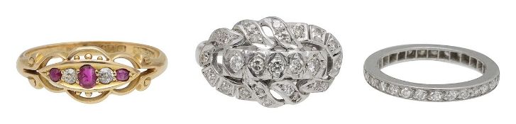 A 18ct Edwardian ruby ring, diamond eternity and dress ring