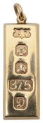 A 9ct ingot pendant dated 1978