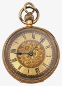An 18ct gold open faced keyless pocket watch