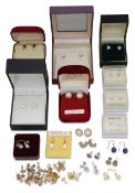 A selection of 9ct gold diamond and silver ear studs quantity