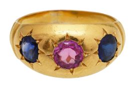 A pink and blue gem stone gypsy ring (untested)