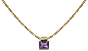An Italian style amethyst pendant on a Venetian chain