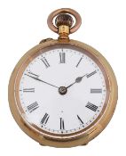 An 18ct open faced keyless fob watch