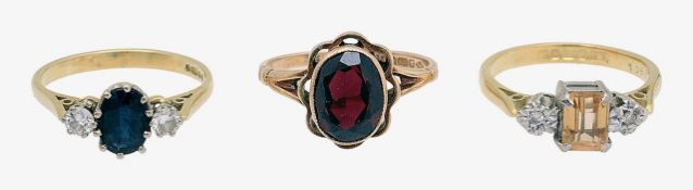 A 18ct diamond and sapphire ring and two more