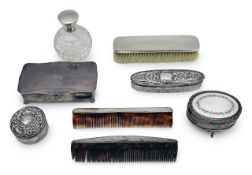 A George V silver and enamel trinket box and other items