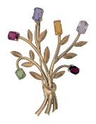 A 14k multi gem spray brooch