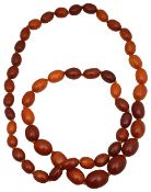 A graduated amber bead necklace