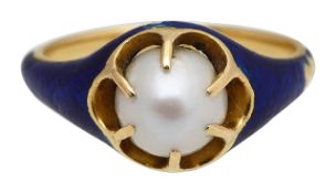 A mid Victorian pearl and enamel ring