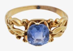 A sapphire in a yellow gold ring