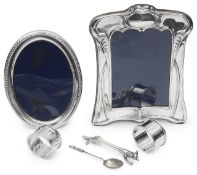 Two modern silver photograph frames and other items