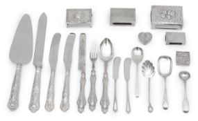 Four silver matchbox covers and other silver