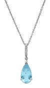 An 18ct white gold diamond and aquamarine drop pendant