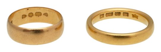 A 22ct gold wedding band dated 1895-96 and one other