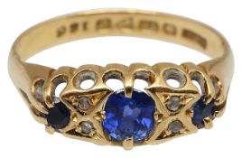 An 18ct diamond and blue stone ring 1915-16