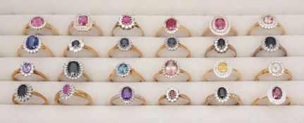 A collection of eleven 9ct diamond cluster rings with thirteen other