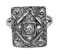 An Art Deco diamond rectangular panel ring