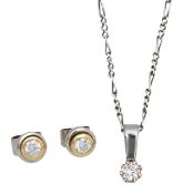 A pair of diamond ear studs & dia pendant on chain