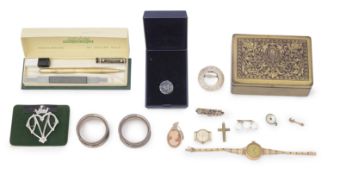 A 9ct gold manual wind wristwatch and other items