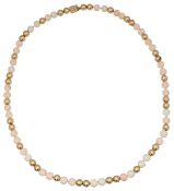 An angel skin coral and yellow metal bead single strand necklace