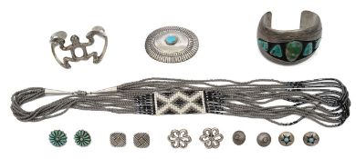 A collection of Native American Navajo silver jewellery