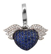 An 18ct white gold and blue sapphire Theo Fennell winged heart charm